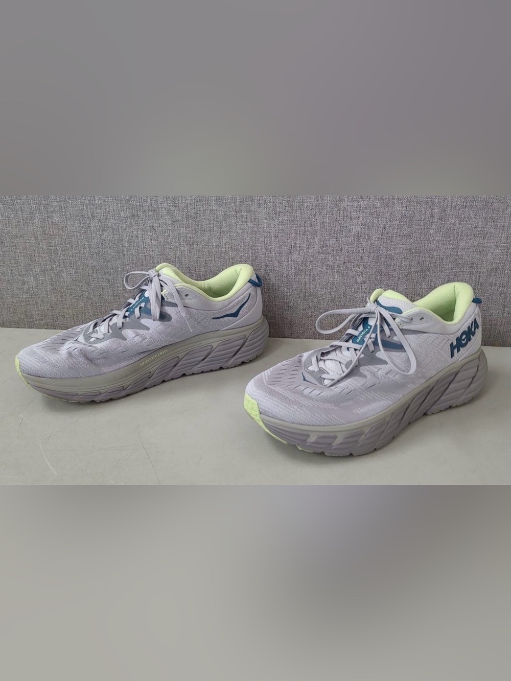 Hoka One One Light Gray and Lime Athletic Running Shoes Gaviota 4